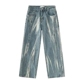Men's Baggy Jeans Trend New Korean Style Tie Dye Niche Design Fashion Male Wide Leg Denim Pants Loose Streetwear 9C2535