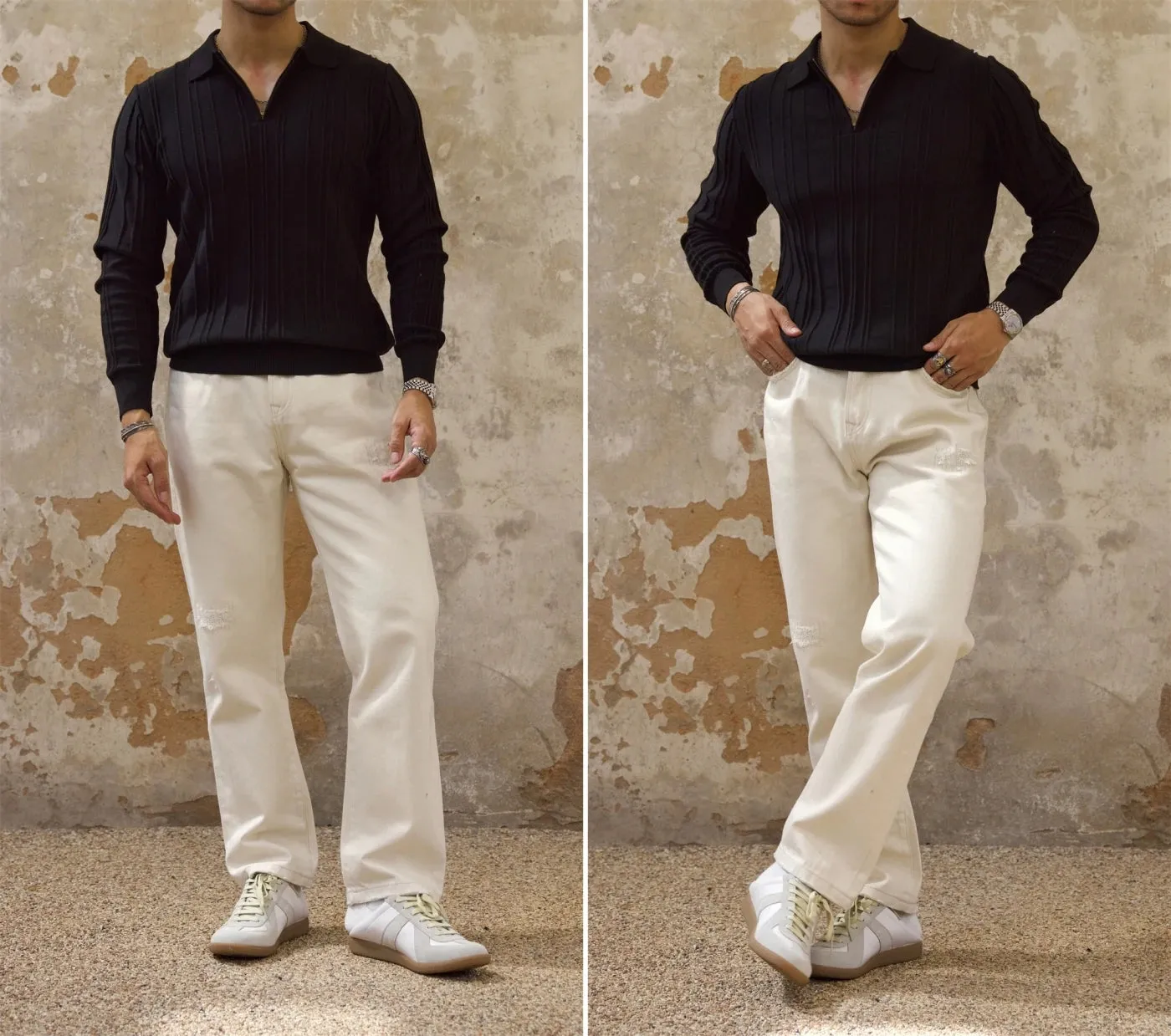 Men's Ribbed Zip Placket Polo Shirt