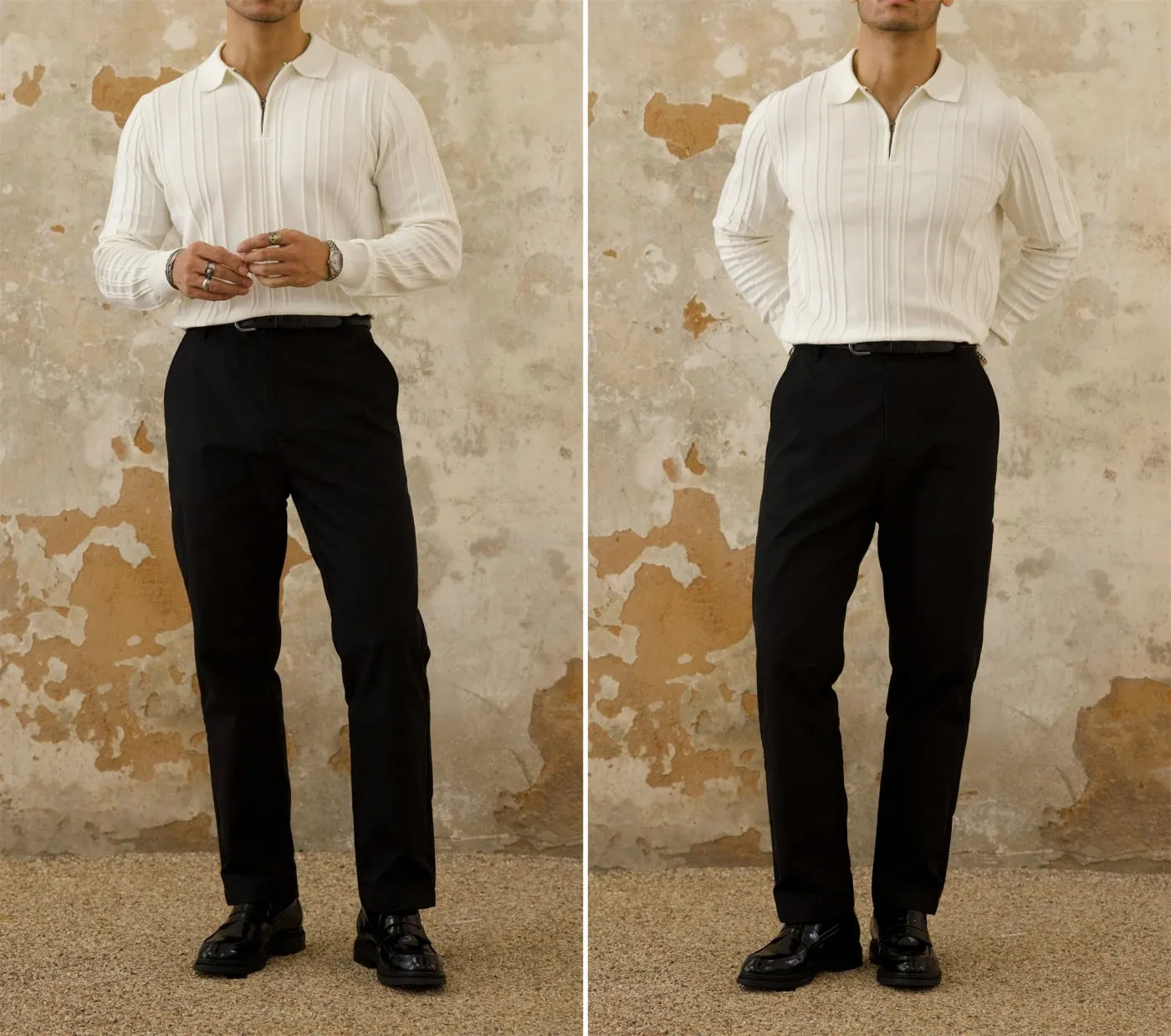 Men's Ribbed Zip Placket Polo Shirt