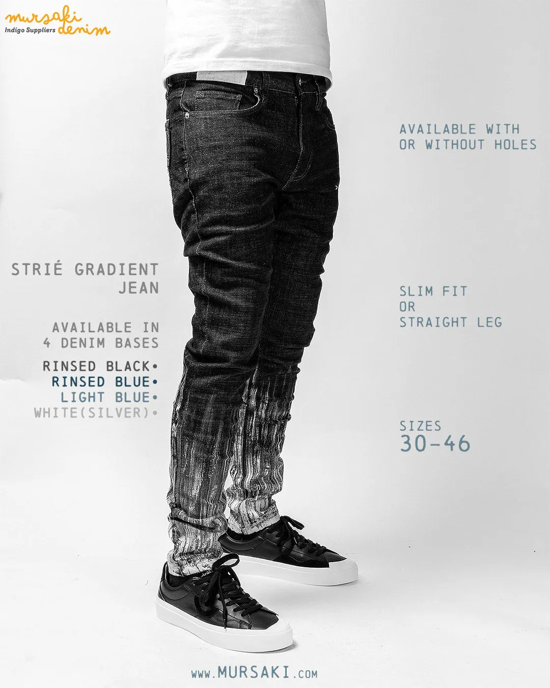 Mursaki Denim Strié Gradient Jean 340-108RB (Rinse Black/White)