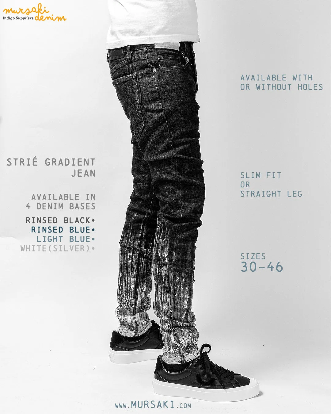 Mursaki Denim Strié Gradient Jean 340-108RB (Rinse Black/White)