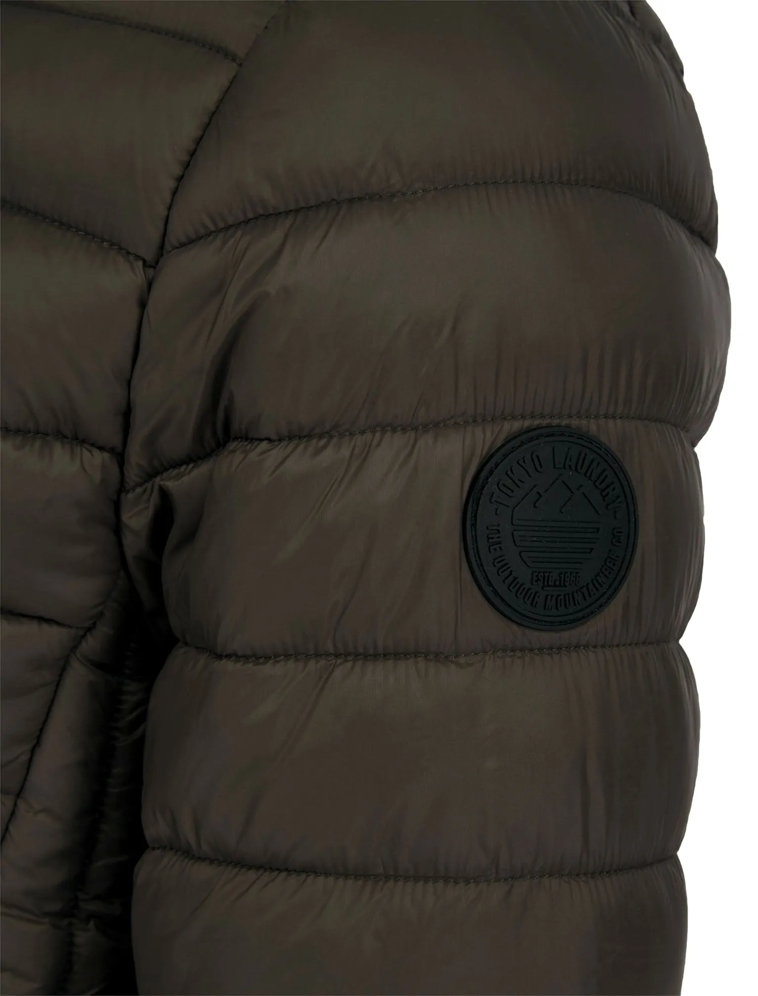 Nayati Funnel Neck Quilted Puffer Jacket in Khaki - Tokyo Laundry