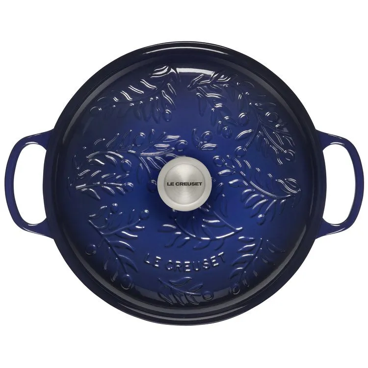Olive Branch Collection 3.5-Quart Cast Iron Braiser with Embossed Lid and Stainless Steel Knob - Indigo - OPEN BOX