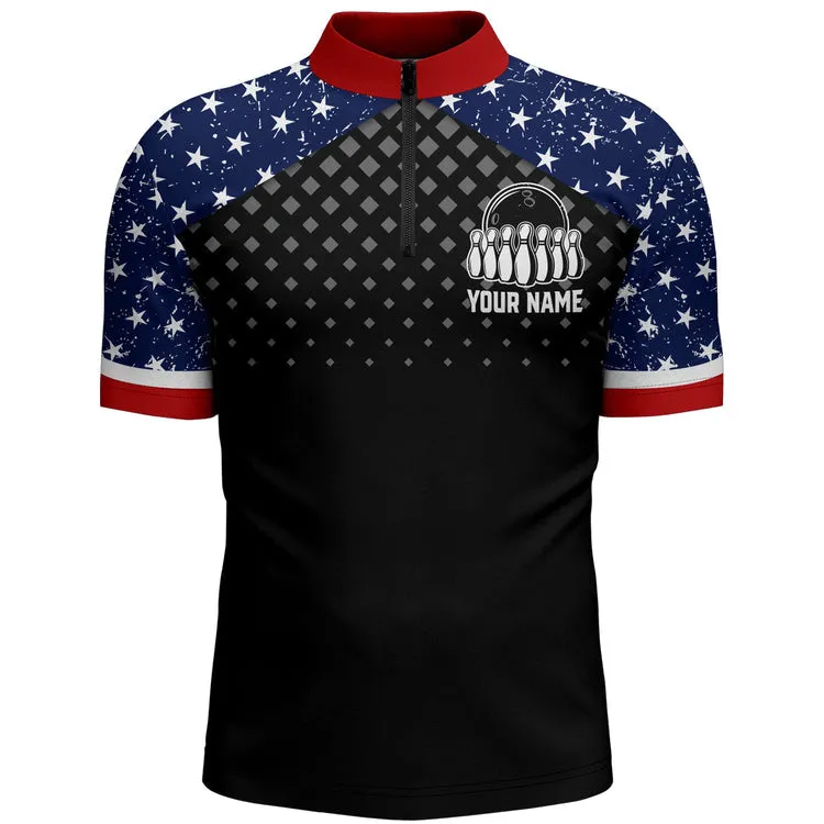 Patriotic Bowling Quarter-Zip Shirt Men Custom Ladies Bowling Team League Jersey USA Bowling Shirt