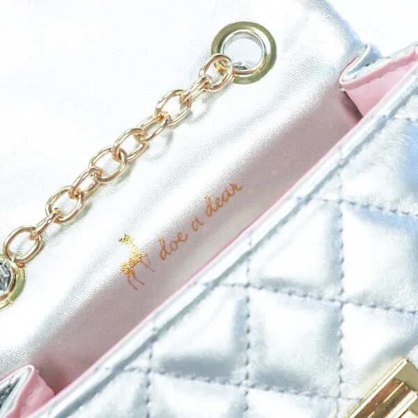 Pearl Handle Quilted Leather Purse w/ Charms - Silver