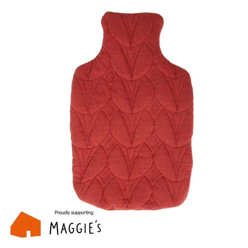 Quilted Cotton Hot Water Bottle - Coral