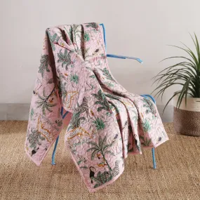 Ravaiyaa - Attitude is everything Cotton Quilted Sofa Home Decorative Throw Blanket Throw 70" x 50" Inch (Pink Forest)