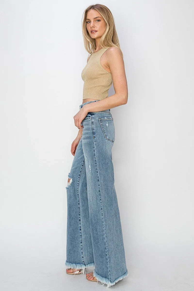 Risen Jeans - Mid Rise Button Down Wide Leg Jeans - RDP5412HD