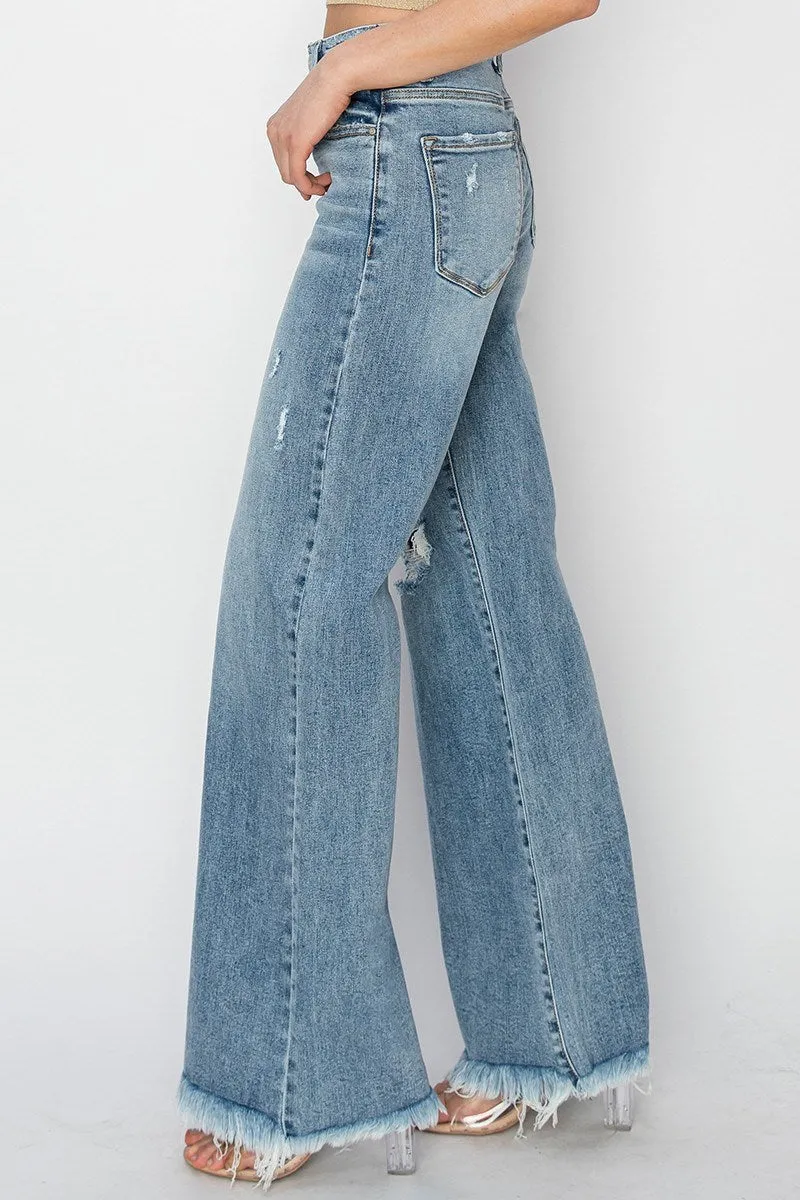 Risen Jeans - Mid Rise Button Down Wide Leg Jeans - RDP5412HD