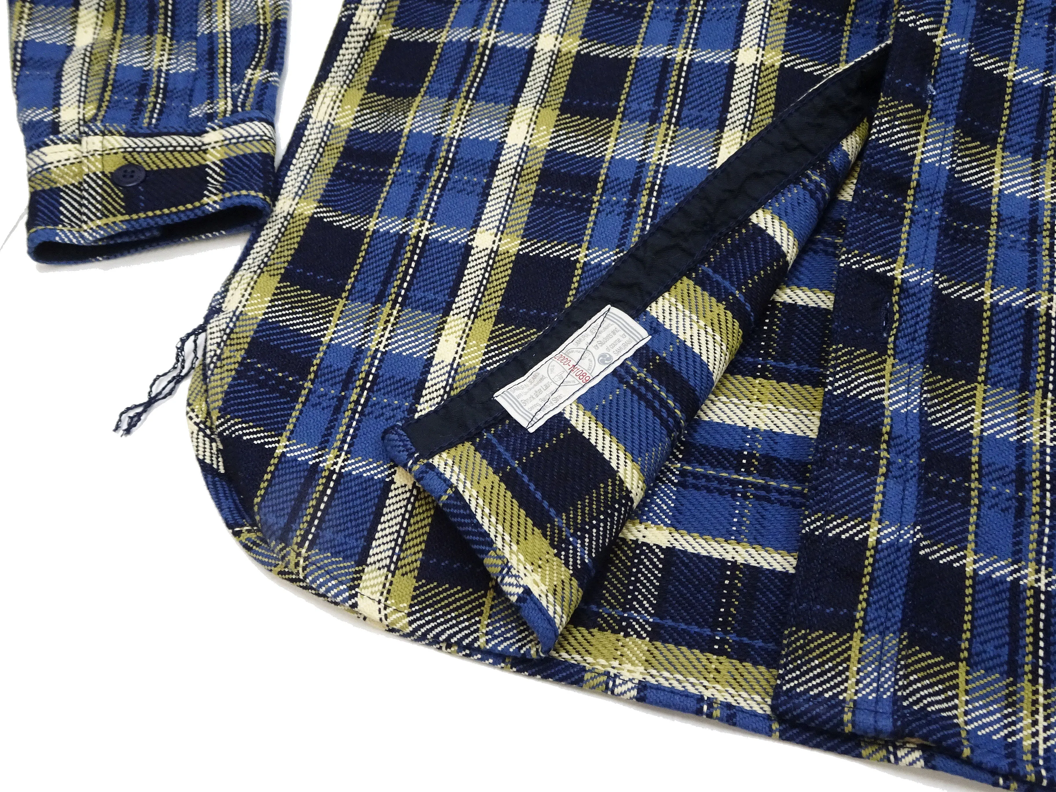 Samurai Jeans Indigo Plaid Flannel Shirt Men's Heavyweight Long Sleeve Button Up Work Shirt SIN23-01 Indigo/Blue Plaid