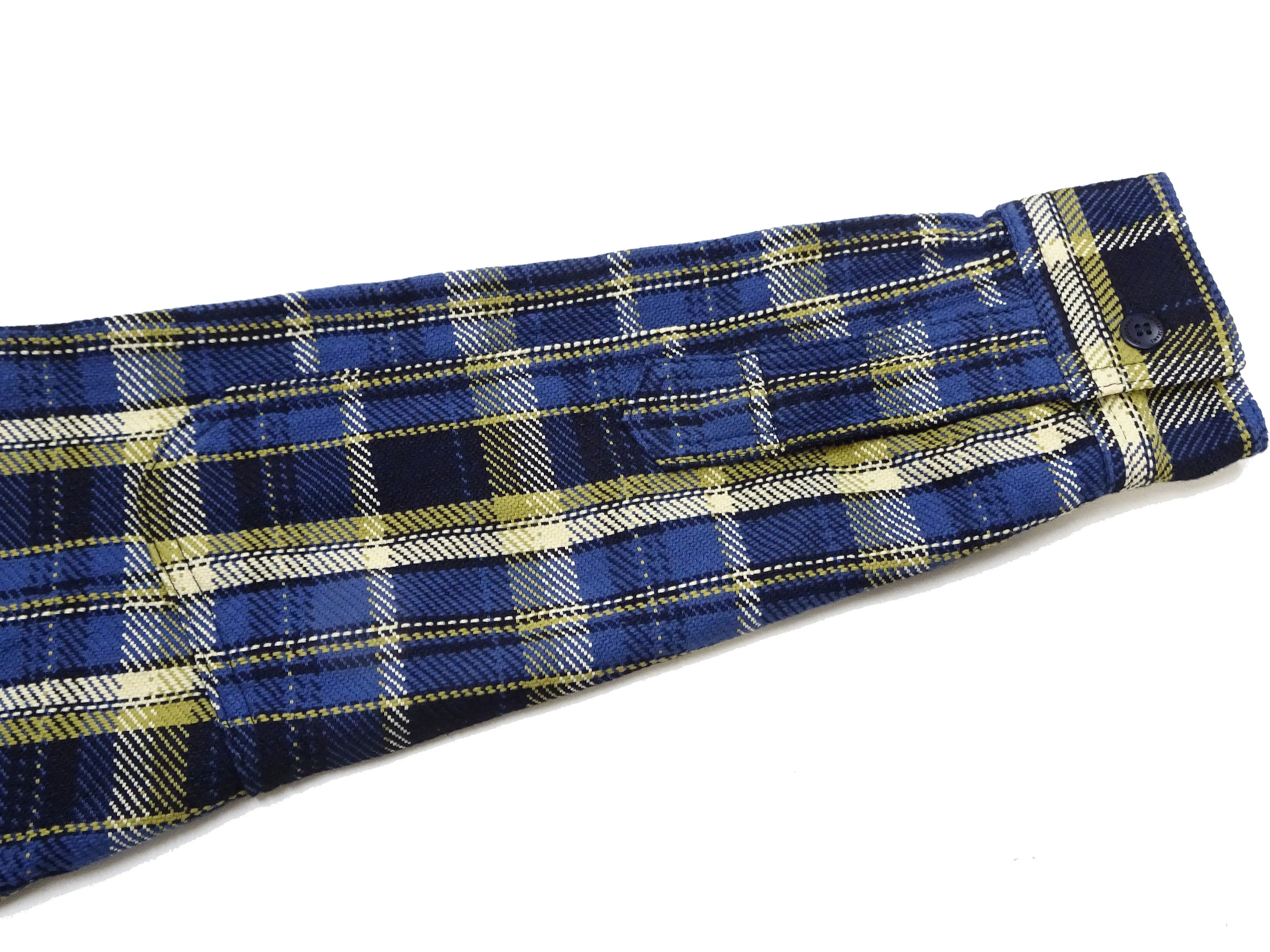 Samurai Jeans Indigo Plaid Flannel Shirt Men's Heavyweight Long Sleeve Button Up Work Shirt SIN23-01 Indigo/Blue Plaid