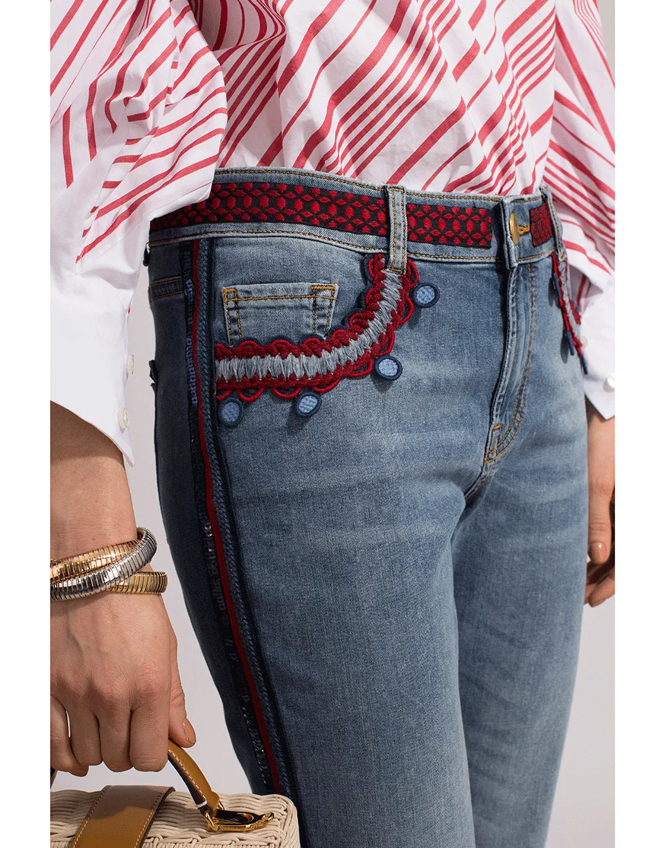 Sequined Side Stripe Cropped Jeans