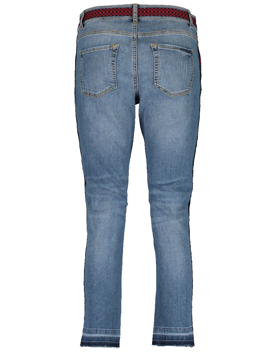 Sequined Side Stripe Cropped Jeans