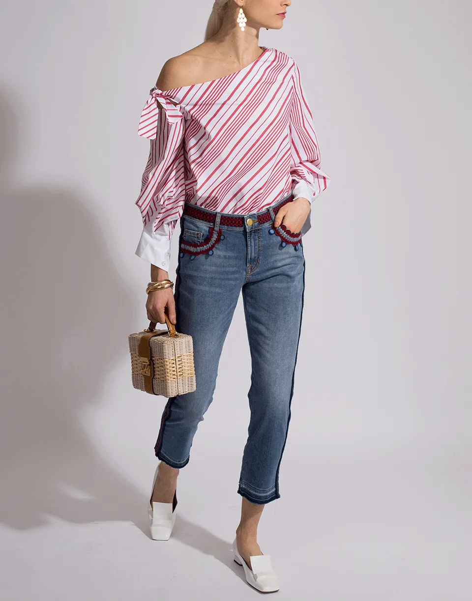 Sequined Side Stripe Cropped Jeans