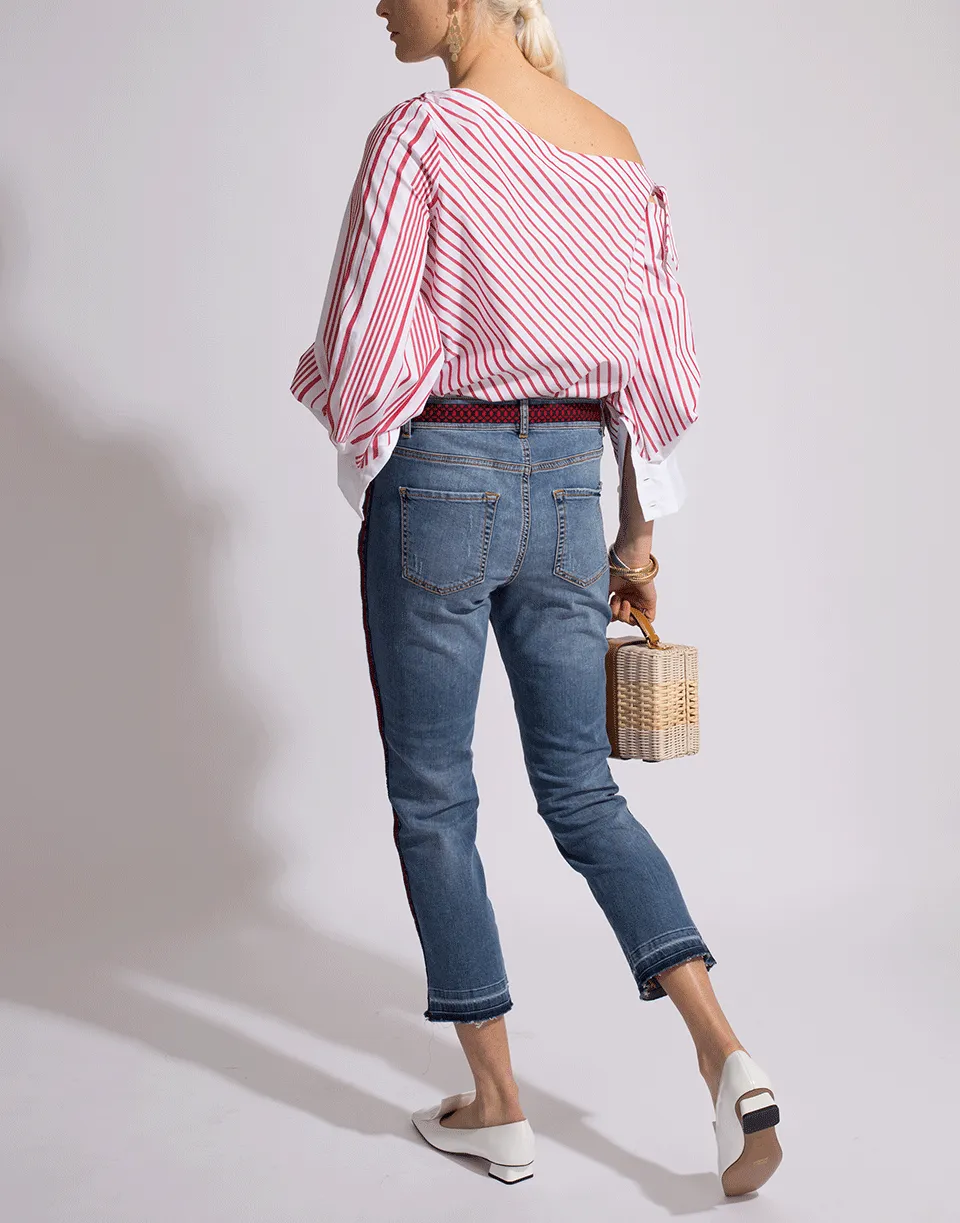 Sequined Side Stripe Cropped Jeans