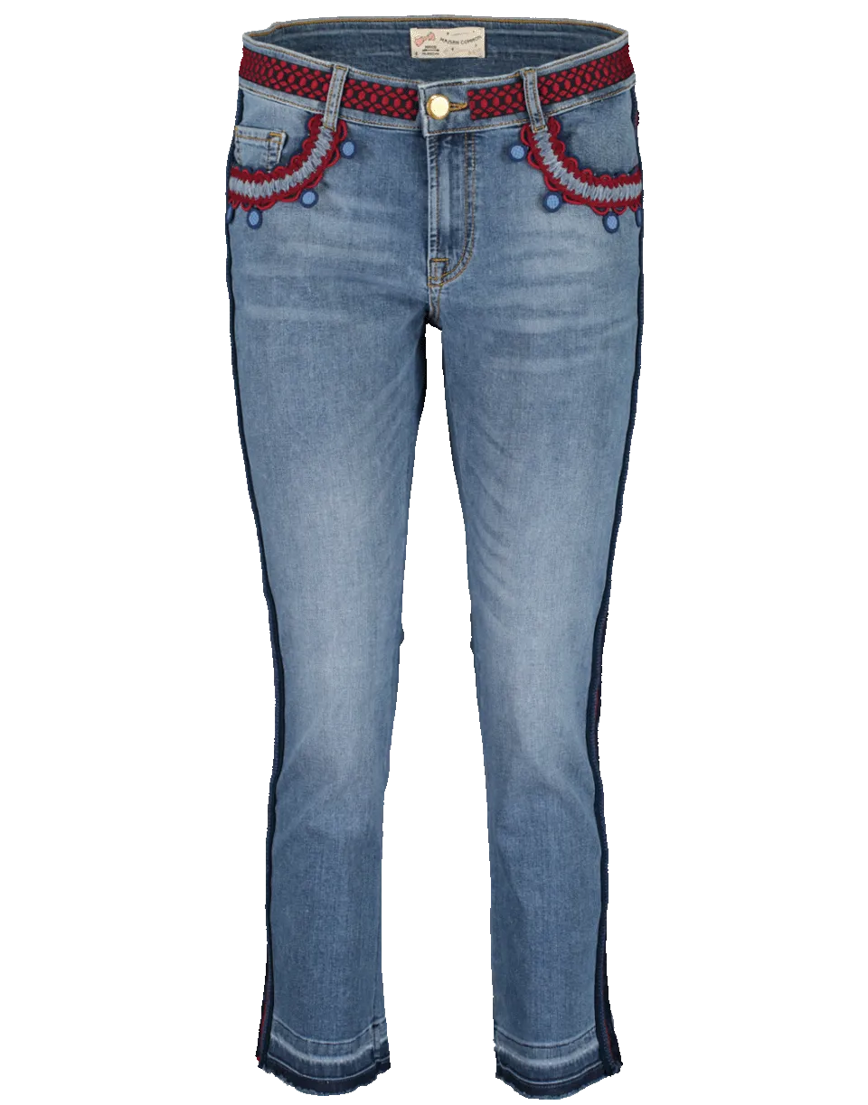 Sequined Side Stripe Cropped Jeans