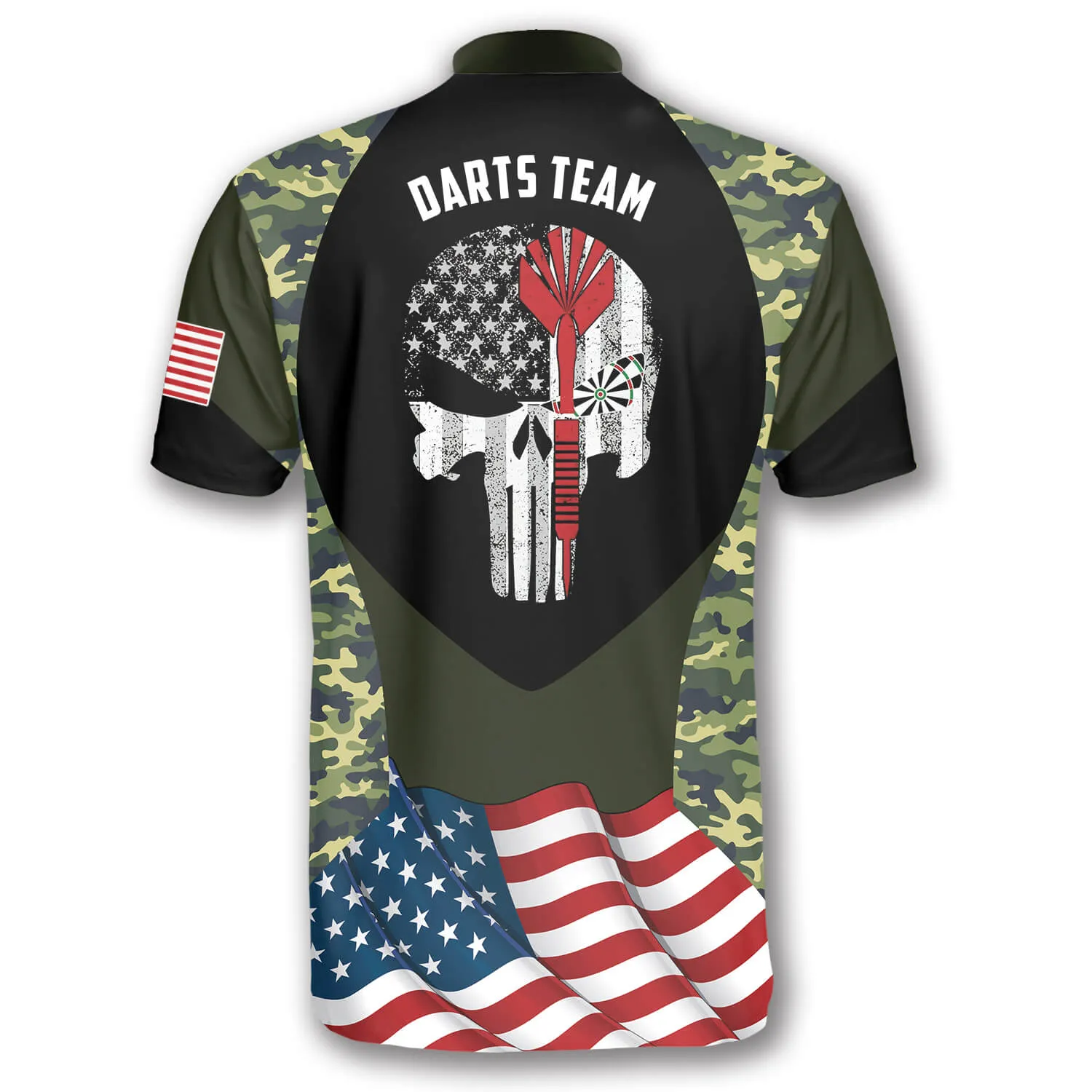 Skull Camouflage Waving Flag Custom Darts Jerseys for Men, Red Dart Skull Shirt, Jersey Shirt for Dart Player