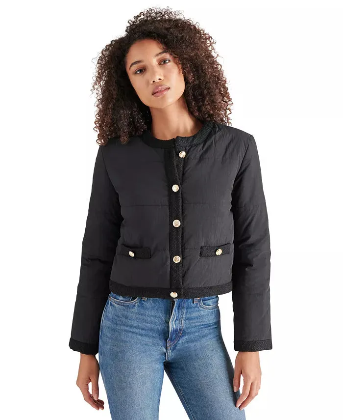 STE Black Coppelia Tweed-Trim Puffer Jacket