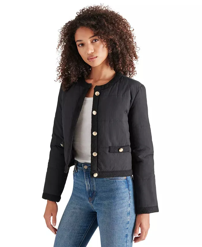 STE Black Coppelia Tweed-Trim Puffer Jacket