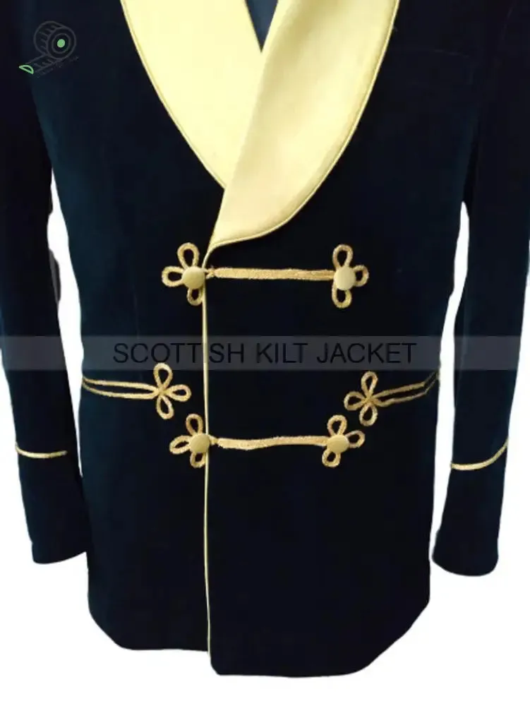 Stylish Green Velvet Coat with Gold Lapels