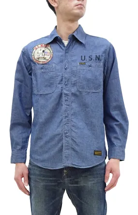 TOYS McCOY Blue Chambray Shirt Men's Snoopy Custom Long Sleeve Button Up Work Shirt TMS2402