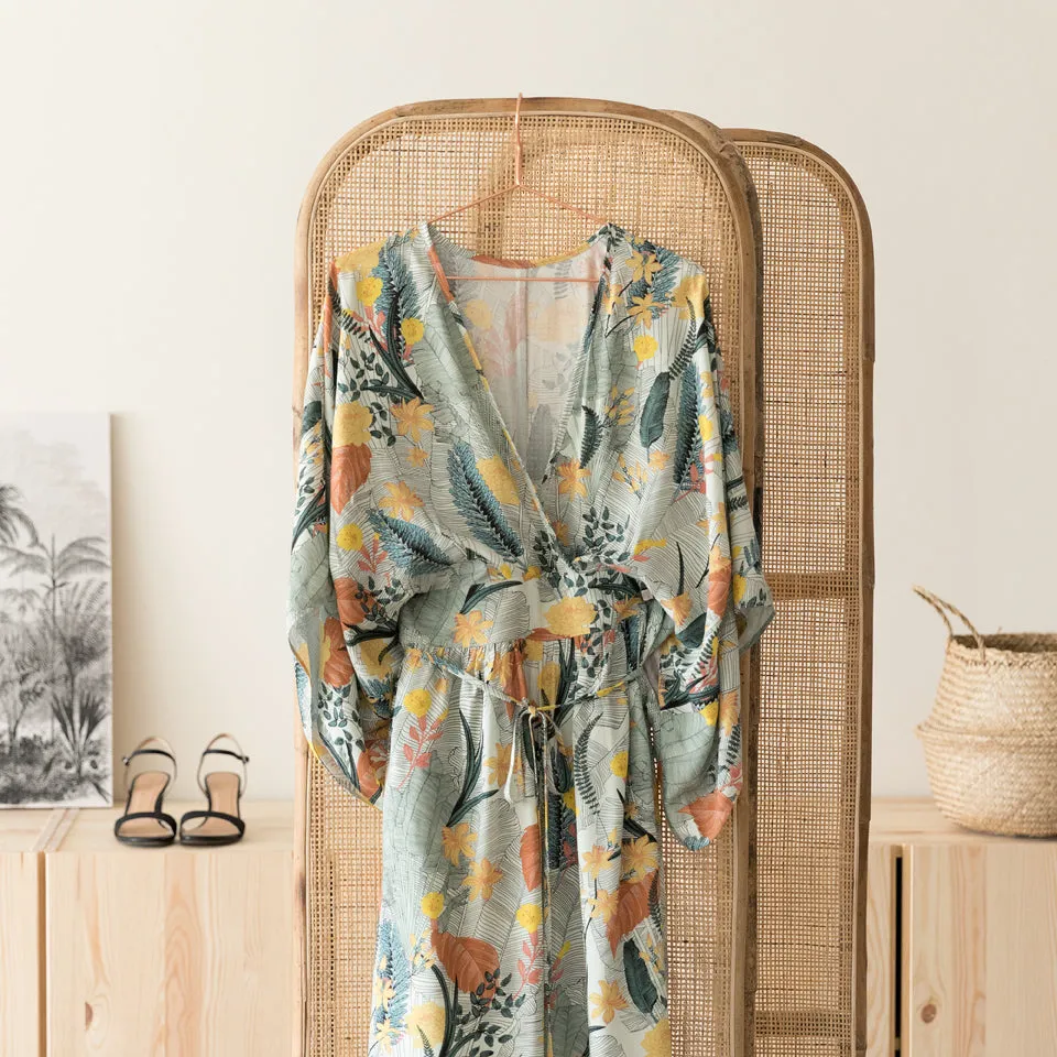 Tropic Flowers Chalk Blue Viscose Rayon Fabric by See You At Six, Oeko Tex Class 1 Certified