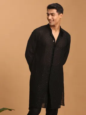 VASTRAMAY Black Sequined Georgette Kurta