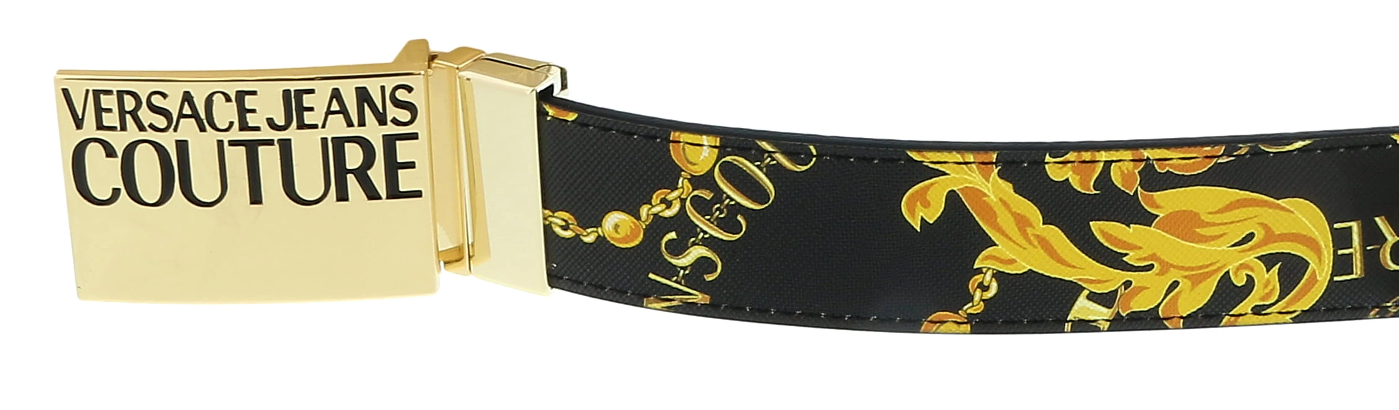 Versace Jeans Couture Black/Gold Signature Plate  Buckle  Adjustable  Belt-