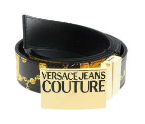 Versace Jeans Couture Black/Gold Signature Plate  Buckle  Adjustable  Belt-