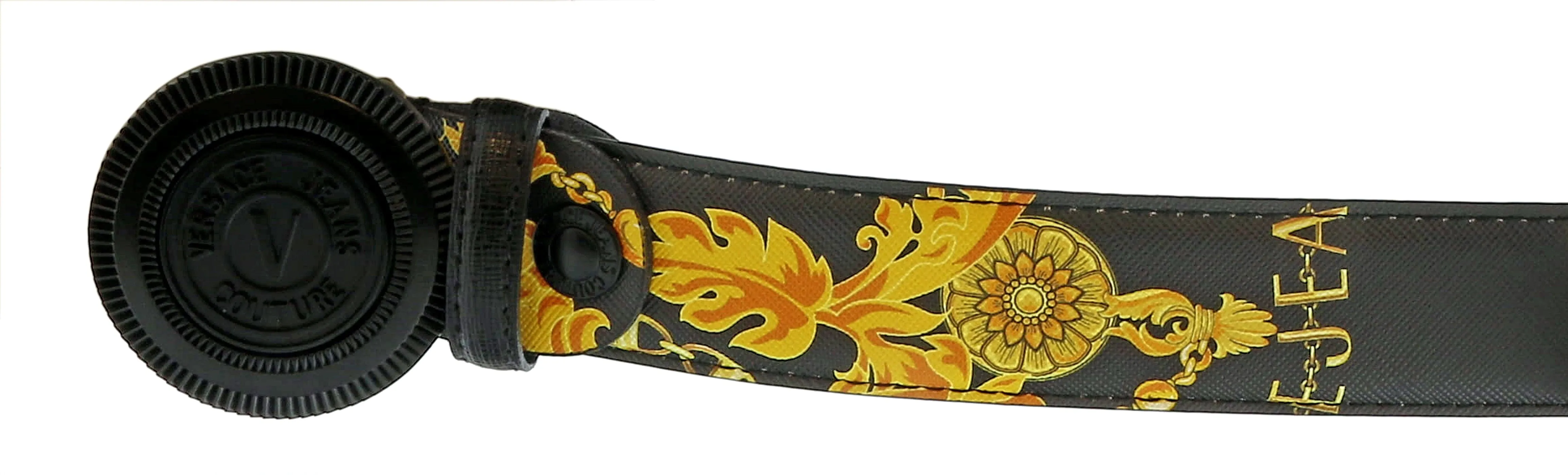 Versace Jeans Couture Black/Gold V-Emblem Logo Buckle   Baroque  Belt-