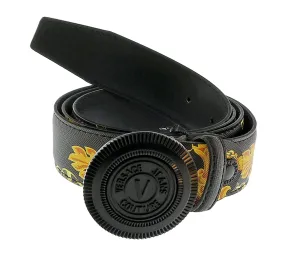 Versace Jeans Couture Black/Gold V-Emblem Logo Buckle   Baroque  Belt-