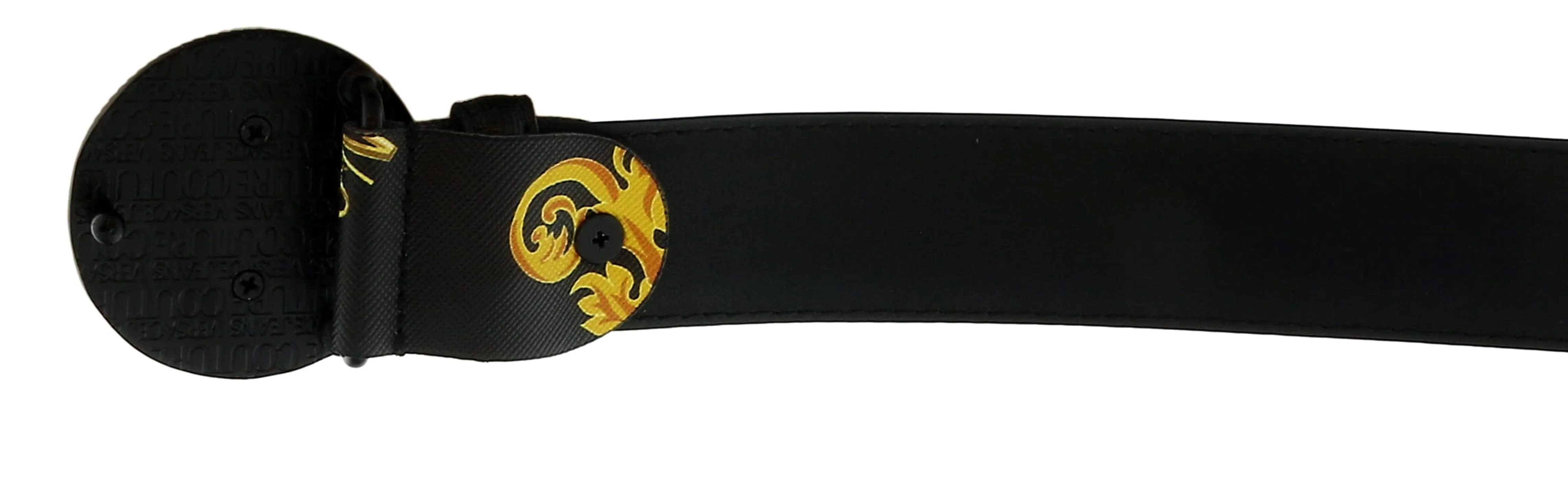 Versace Jeans Couture Black/Gold V-Emblem Logo Buckle   Baroque  Belt-