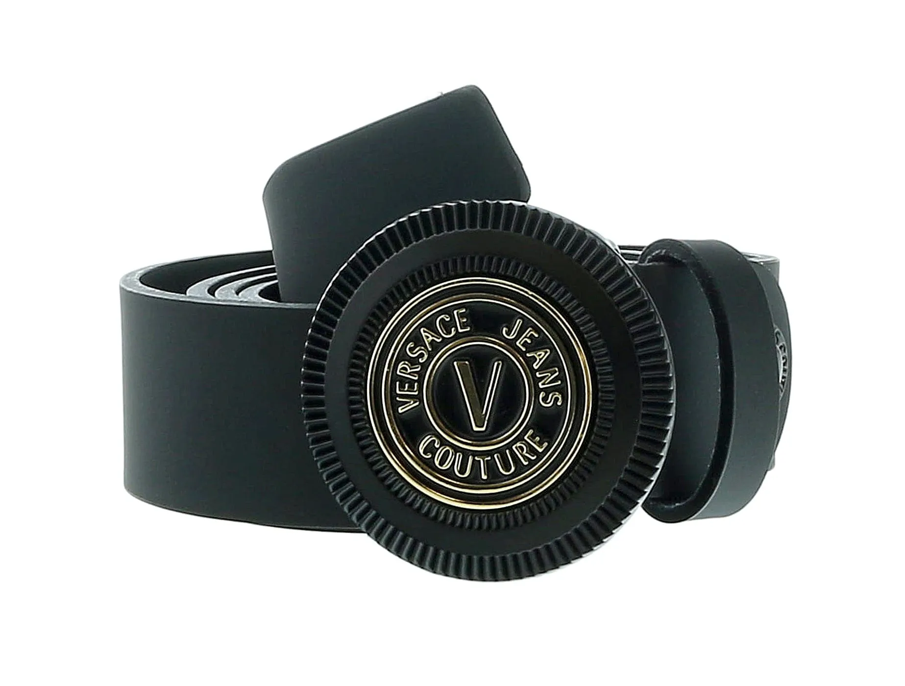 Versace Jeans Couture V-Emblem Logo Buckle  Leather Mens Belt -