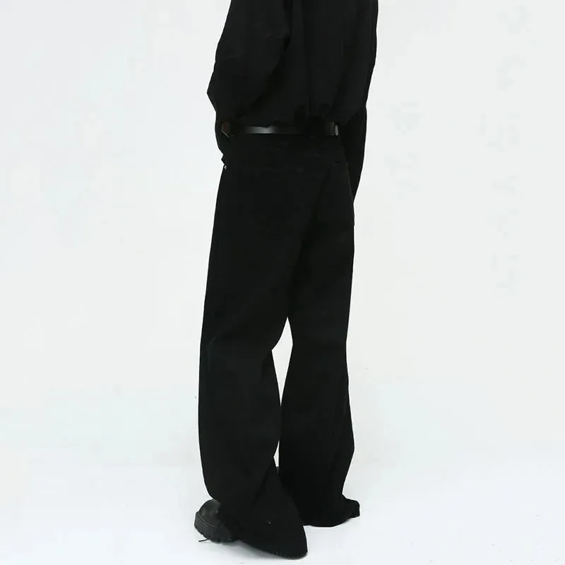 Vintage Men's Jeans New Fashion Washed Wide Leg Denim Pants Casual Loose Male Versatile Trousers Black Autumn 9C354