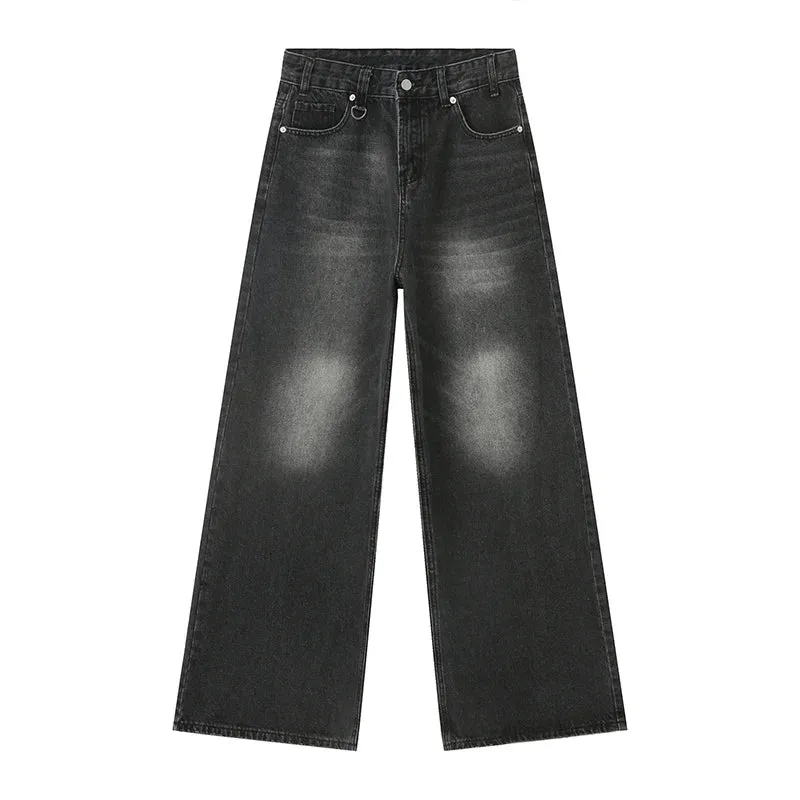 Vintage Men's Jeans New Fashion Washed Wide Leg Denim Pants Casual Loose Male Versatile Trousers Black Autumn 9C354