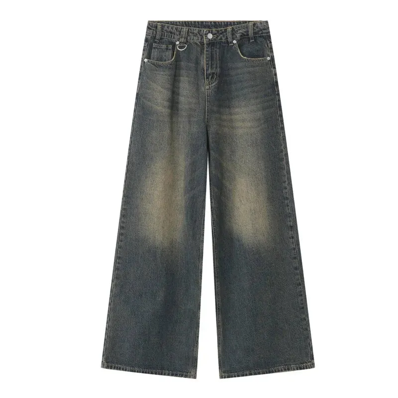 Vintage Men's Jeans New Fashion Washed Wide Leg Denim Pants Casual Loose Male Versatile Trousers Black Autumn 9C354