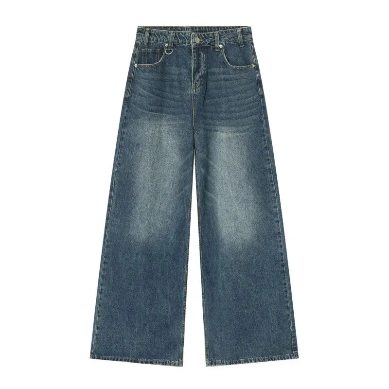 Vintage Men's Jeans New Fashion Washed Wide Leg Denim Pants Casual Loose Male Versatile Trousers Black Autumn 9C354