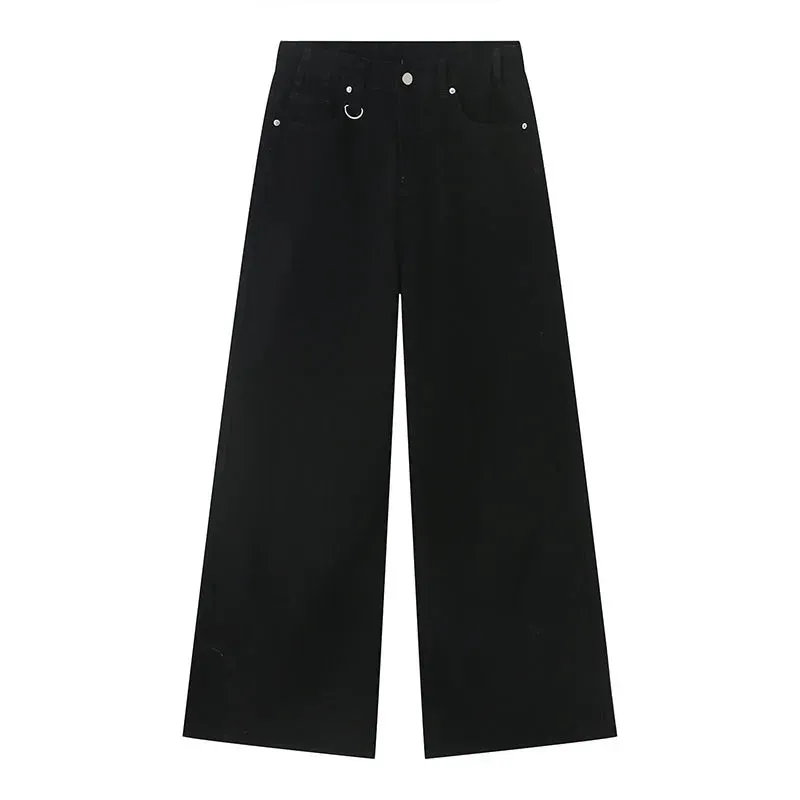 Vintage Men's Jeans New Fashion Washed Wide Leg Denim Pants Casual Loose Male Versatile Trousers Black Autumn 9C354