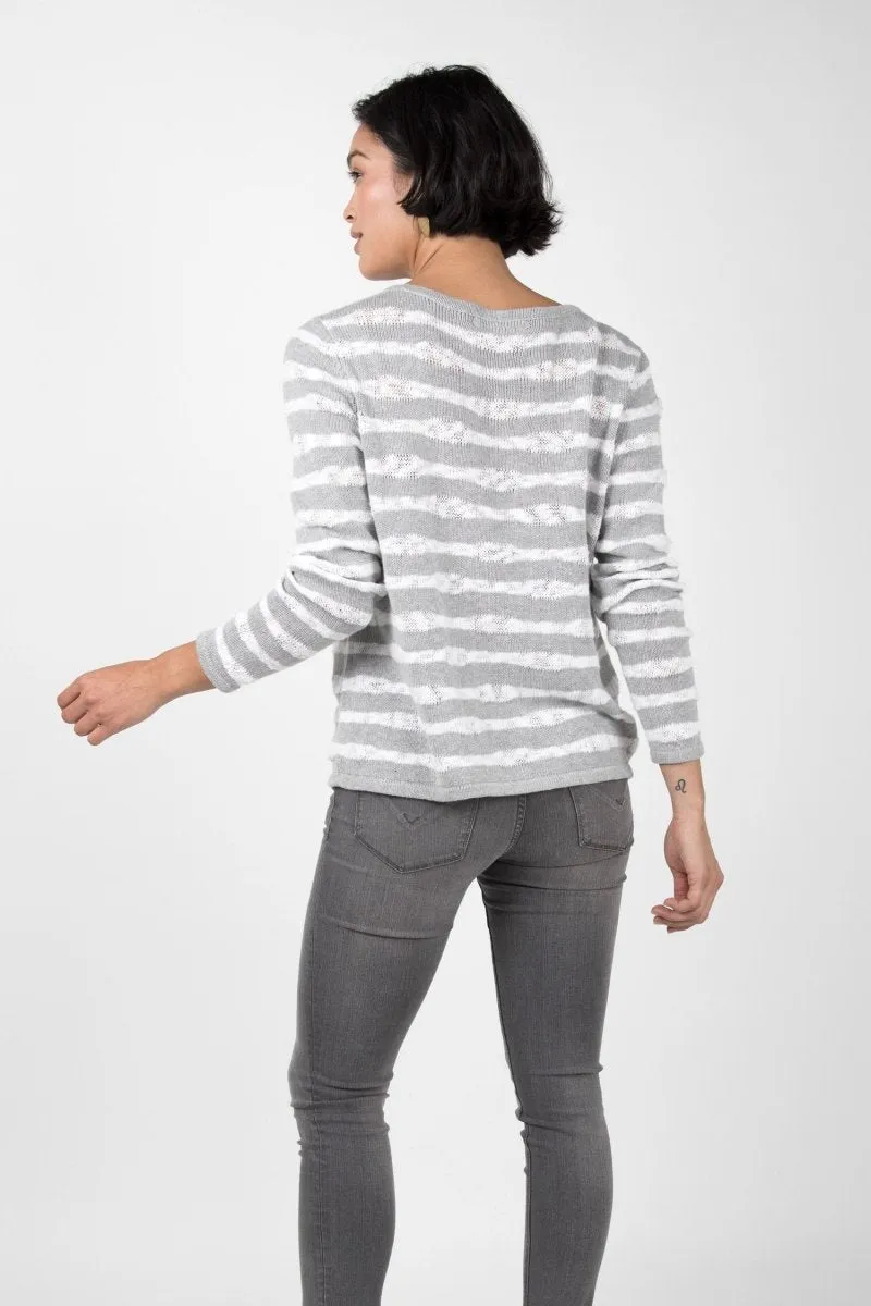 Wave Pullover Sweater in White & Heather Silver