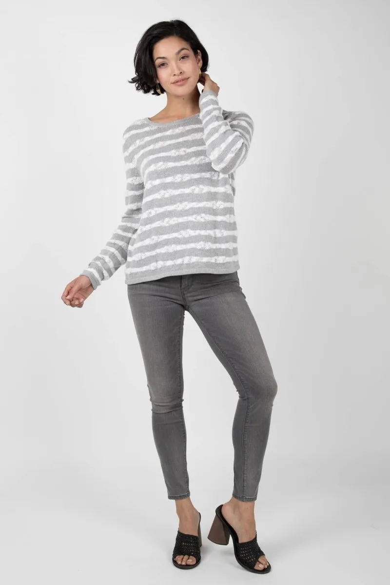 Wave Pullover Sweater in White & Heather Silver