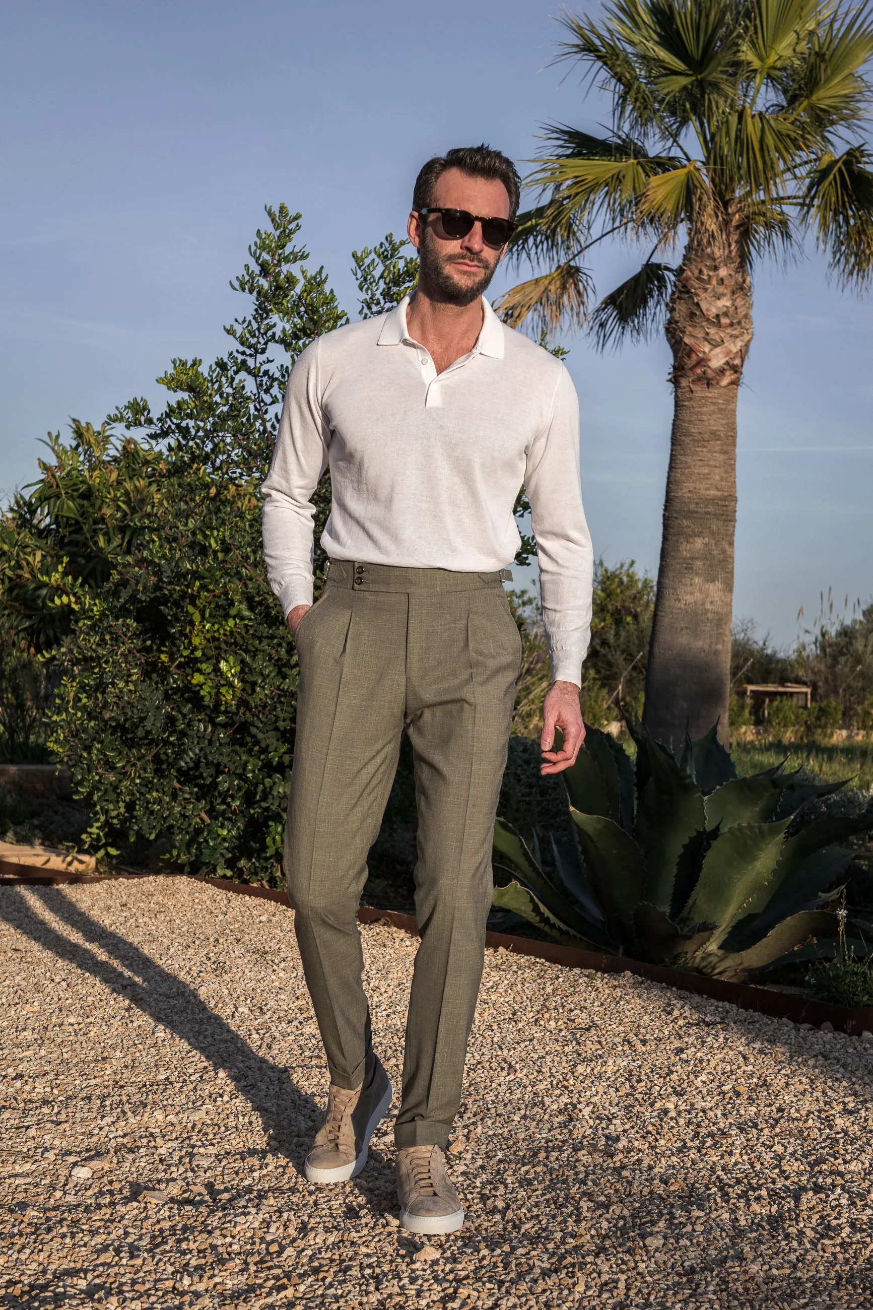 White Long Sleeve Cotton Polo - Made in Italy