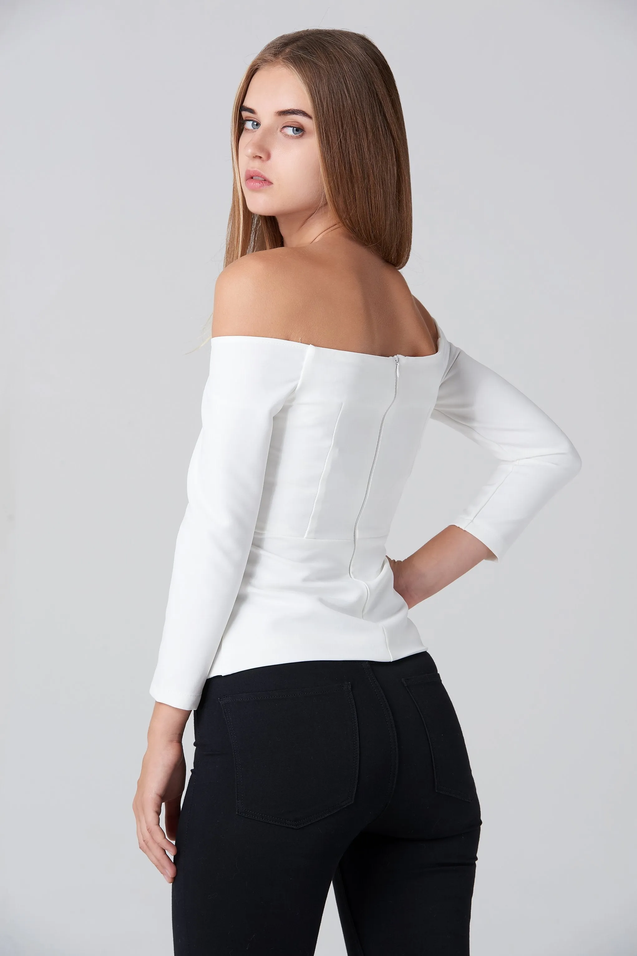 White Off Shoulder Flare Hem Top