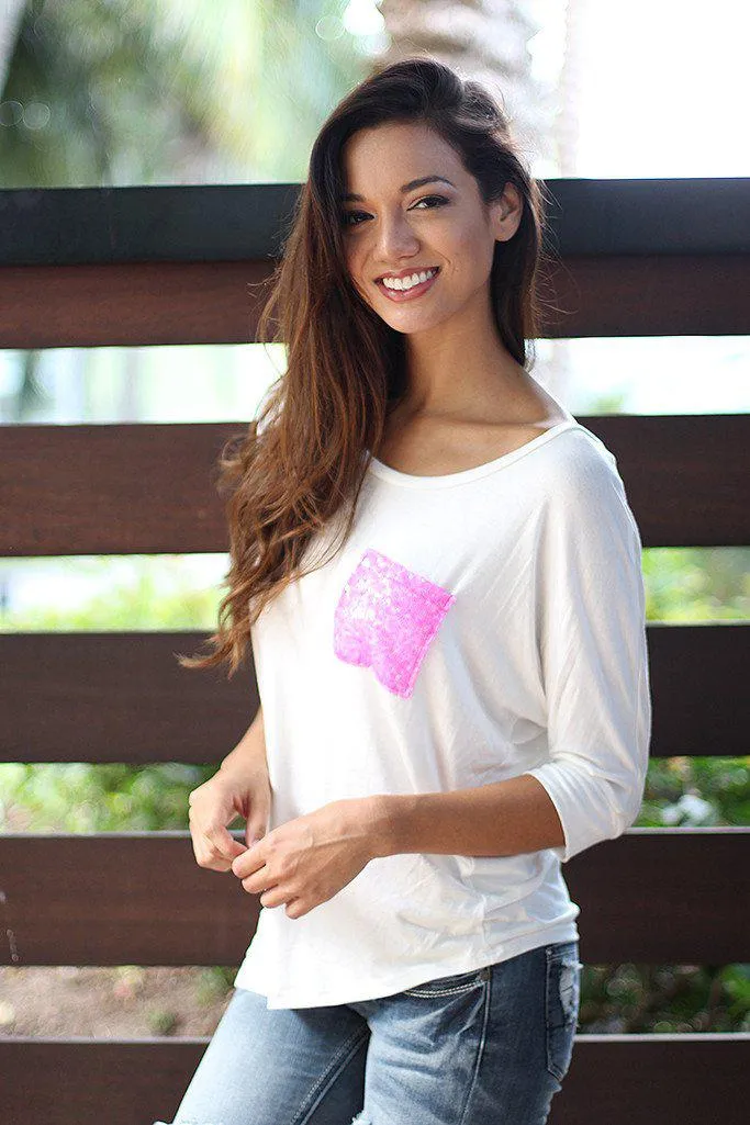 White Top with Sequined Pocket