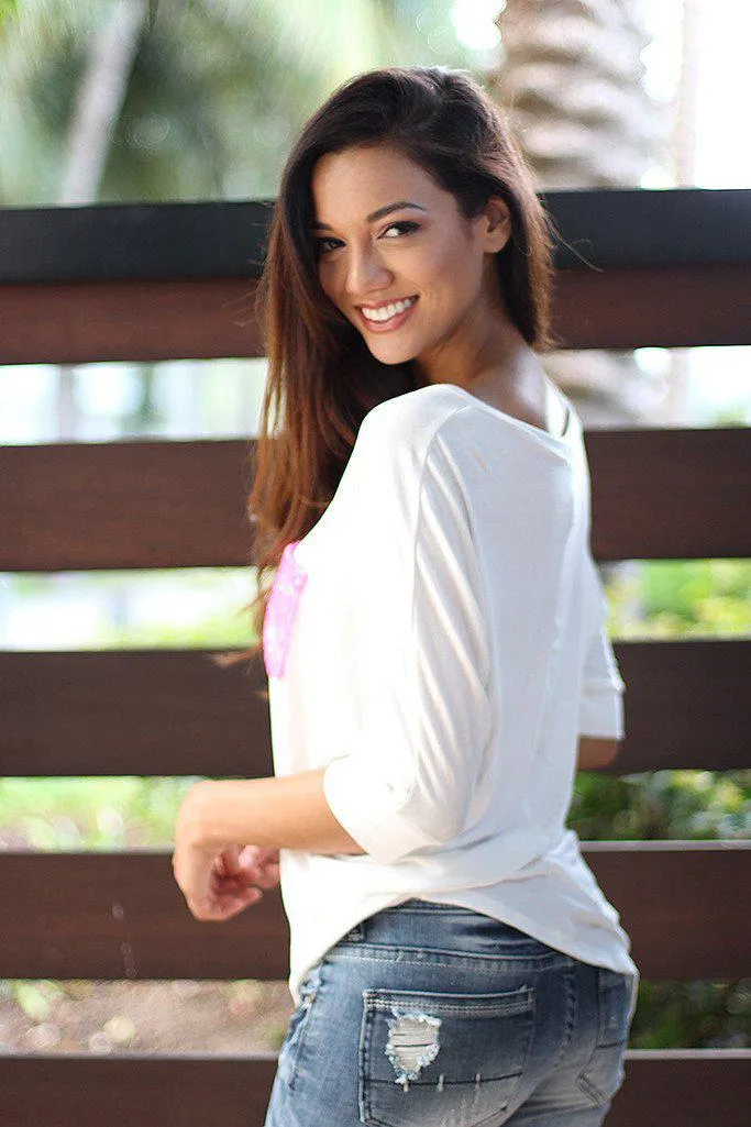 White Top with Sequined Pocket