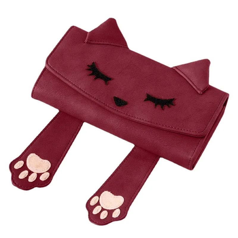 Women Fashion Cute Cat Small Phone Bag Handbag Multi-layer Long Wallet Purse