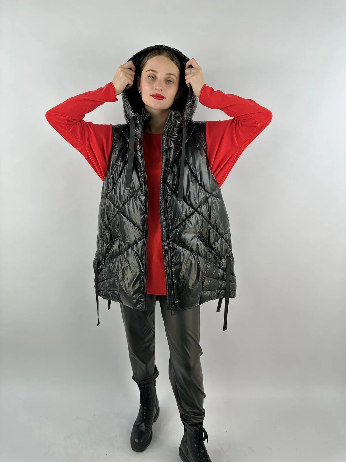 Women's Leather Look Puffer Gilet