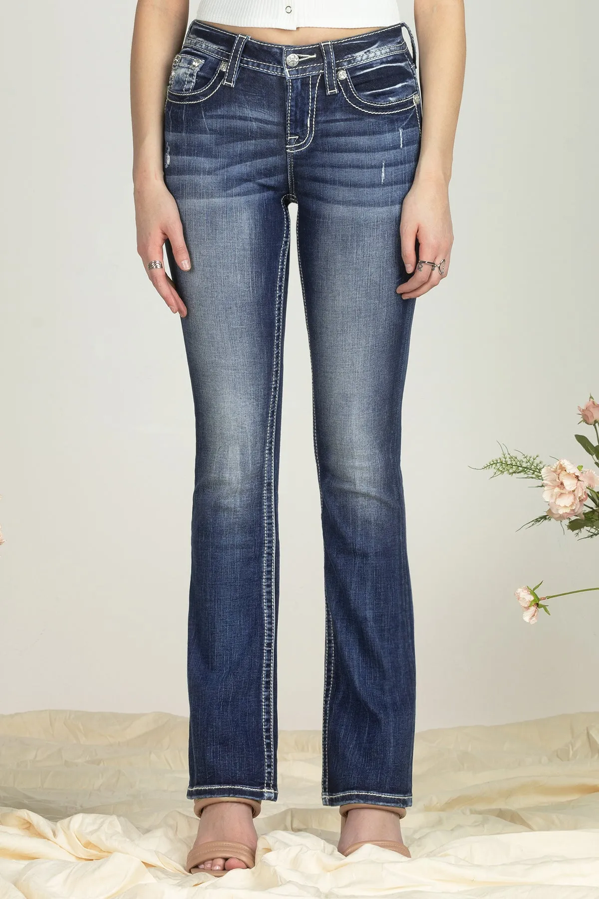 Women's Three Flower Sequined Denim Jean
