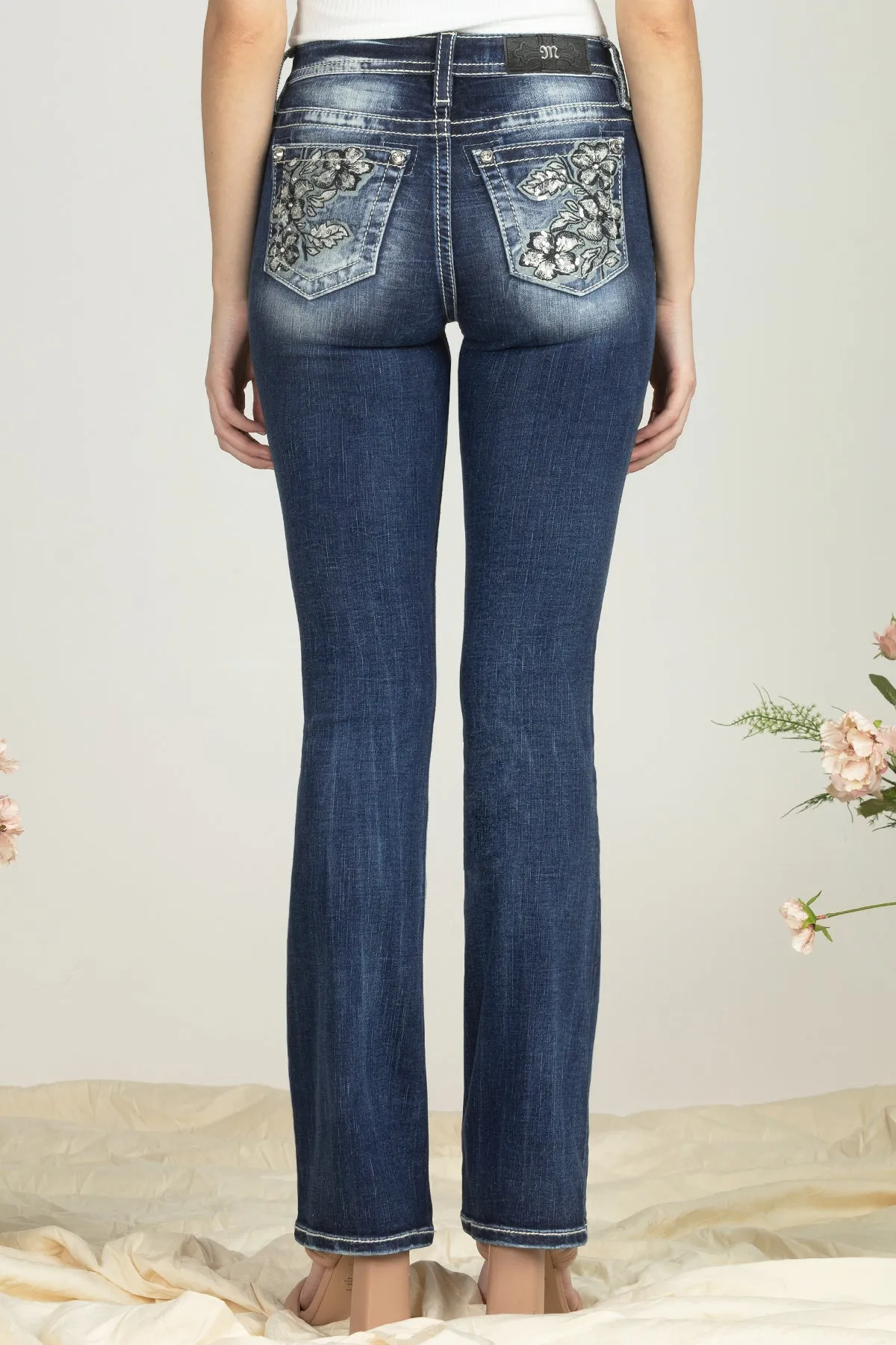 Women's Three Flower Sequined Denim Jean